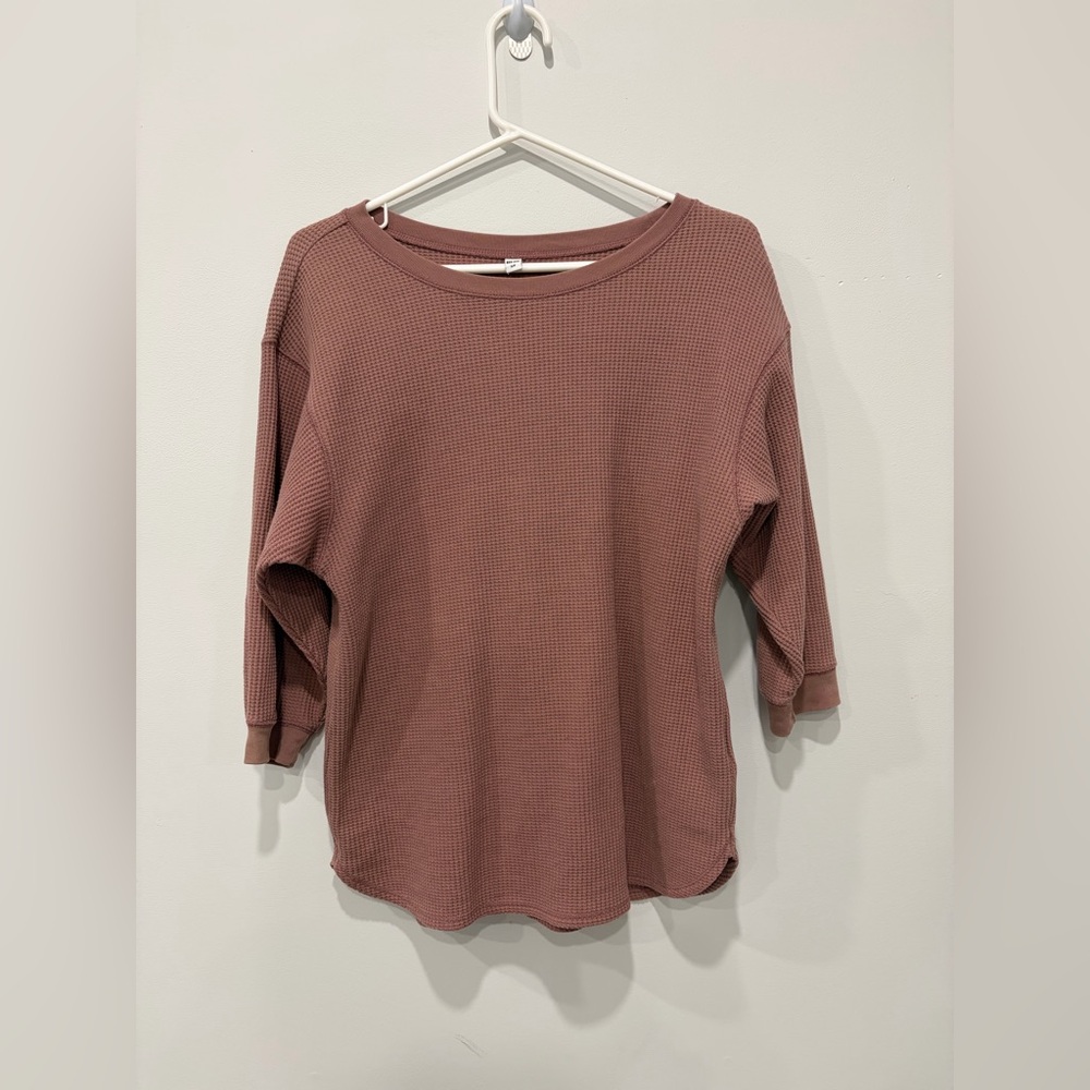 Uniqlo Women’s Dusty Pink Waffle Half Sleeve Top Oversized